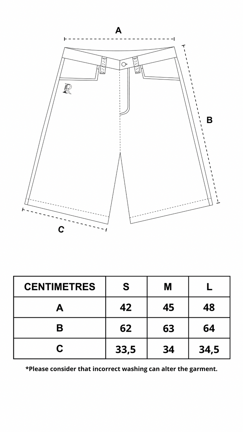 Dark Raw Denim Jorts Size Guide